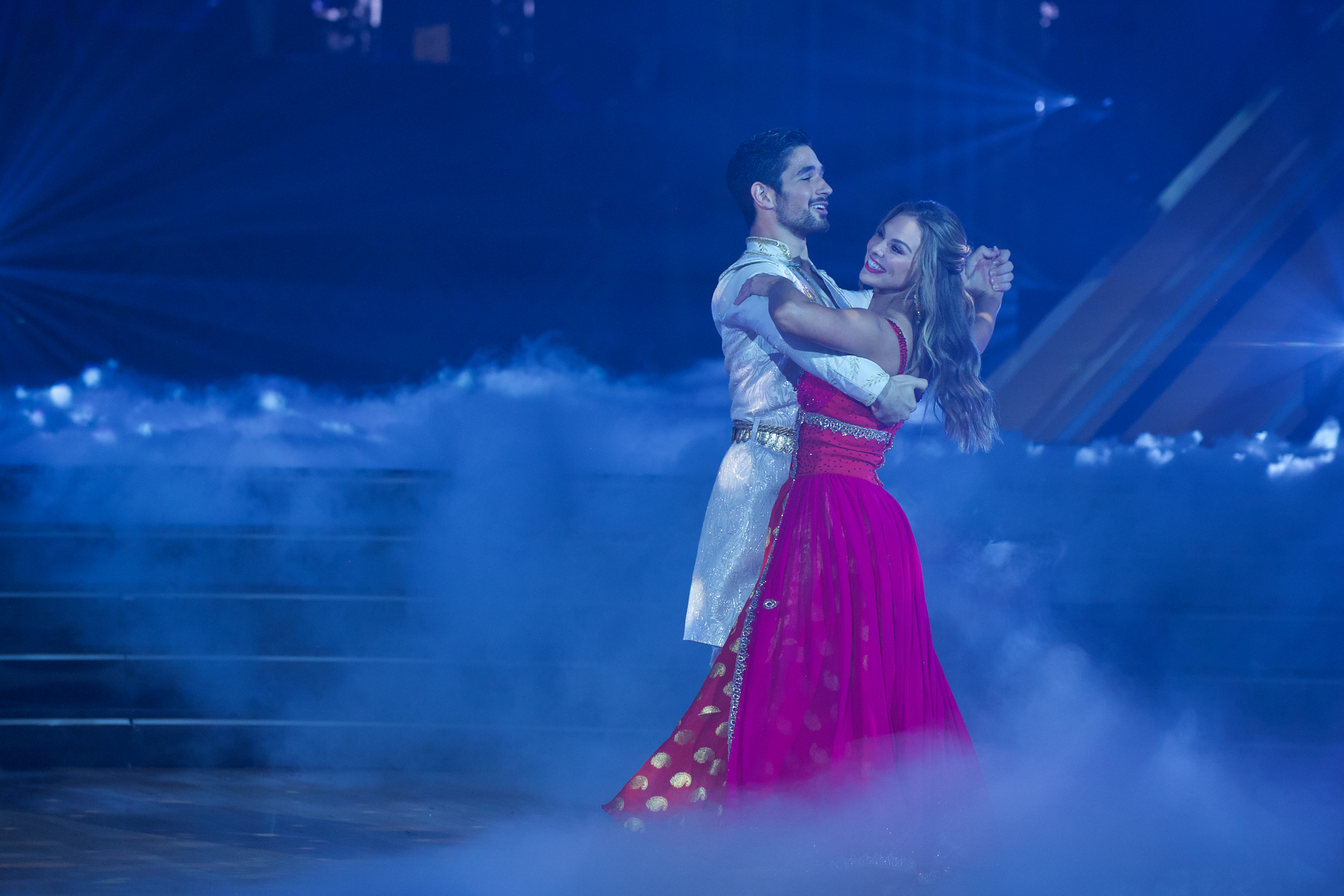 princess polly baby blue dress Hannah Brown performs on Disney night of 