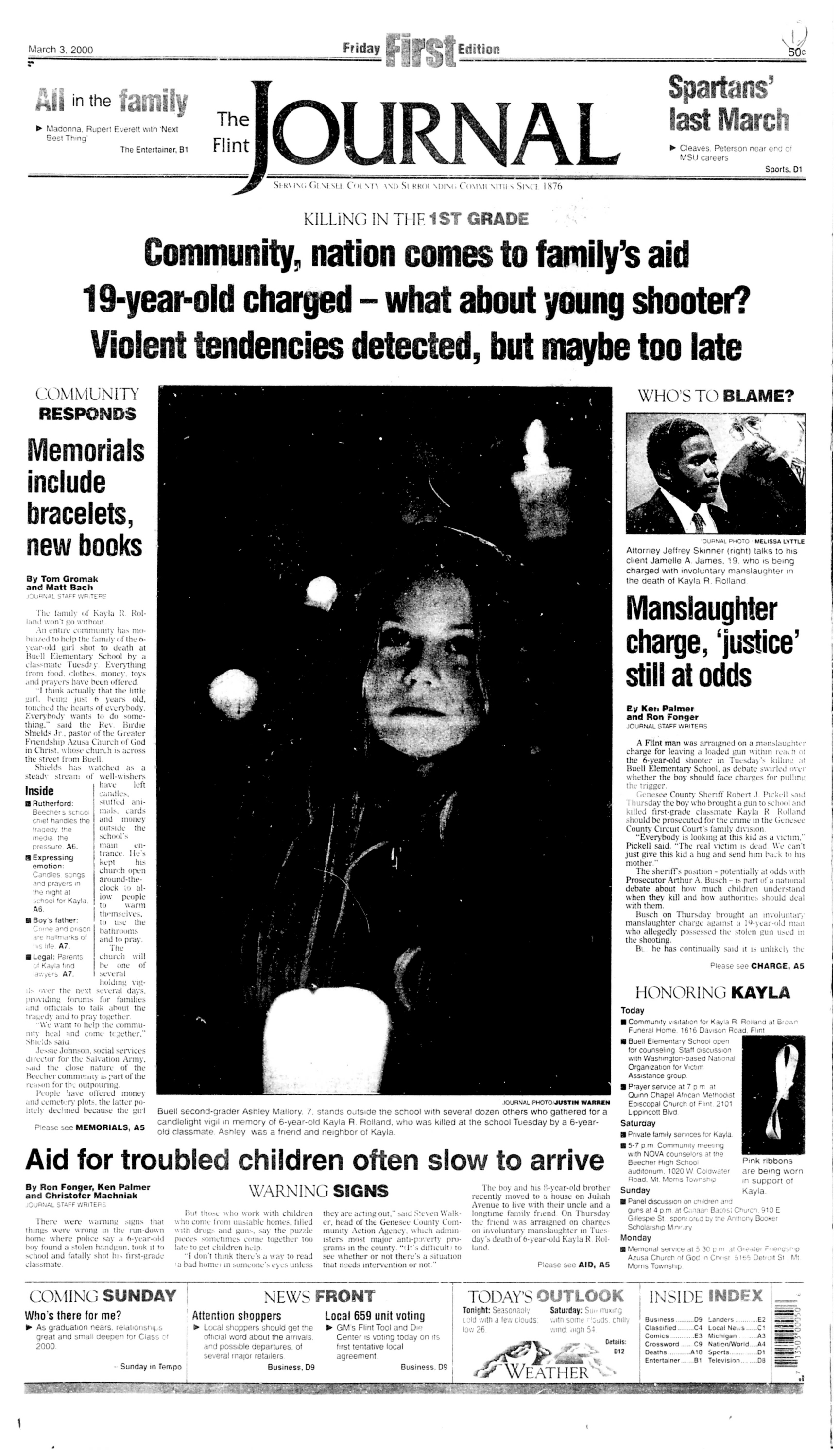 The shooting was featured on the front page of The Flint Journal.