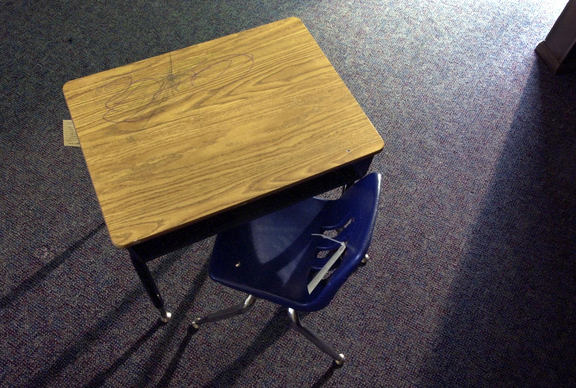 Kayla Rolland's desk was part of the evidence stored in the Mt. Morris Township Police Department on Tuesday Feb. 13, 2001. (Flint Journal File Photo by Stuart Bauer)