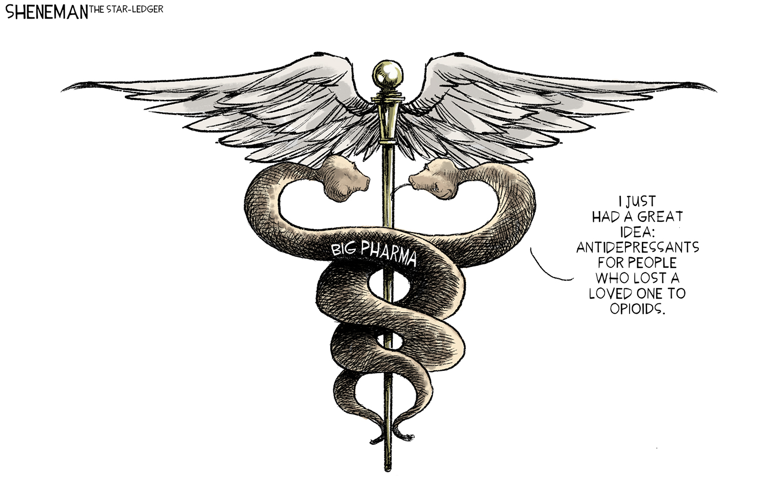 Big Pharma sees a business opportunity | Sheneman cartoon